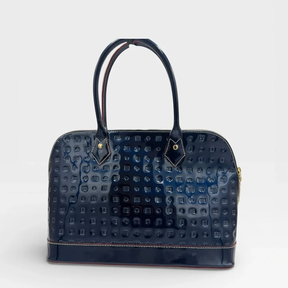 Arcadia Italy Navy Patent Leather Embossed Dome Satchel Handbag – Made in Italy - Picture 2 of 9
